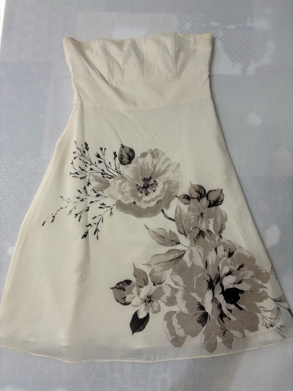 WHBM Strapless Cream Floral A-Line Dress SILK BLEND SIZE 12 EUC